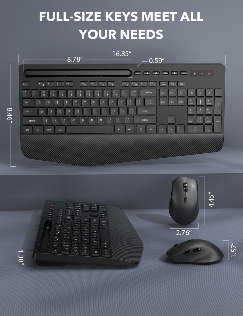 Wireless Keyboard and Mouse Combo - Full-Sized Ergonomic Keyboard with Wrist Rest, Phone Holder, Silent 2.4GHz Cordless Keyboard Mouse for Computer, Laptop, PC, Mac, Windows (Black, 1 Pack) 🍁 All In One Marketplace Canada