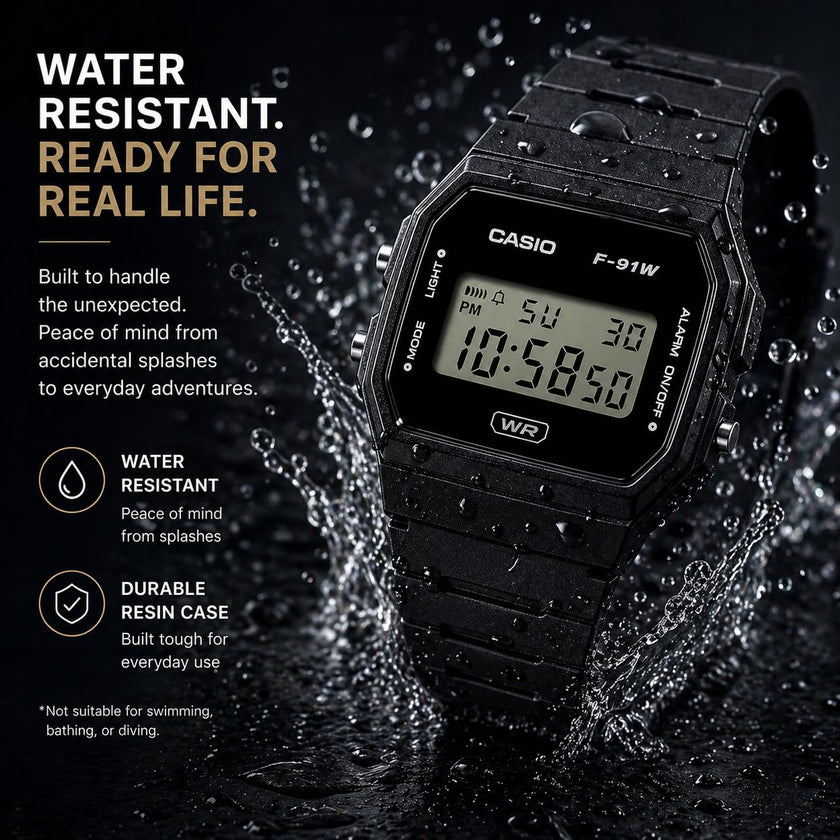 Casio F-91WB Series | Men's Digital Watch | Environmentally Friendly Bio-Based Resin | Alarm | Date Indicator | 7-Year Battery, Black 🍁 All In One Marketplace Canada