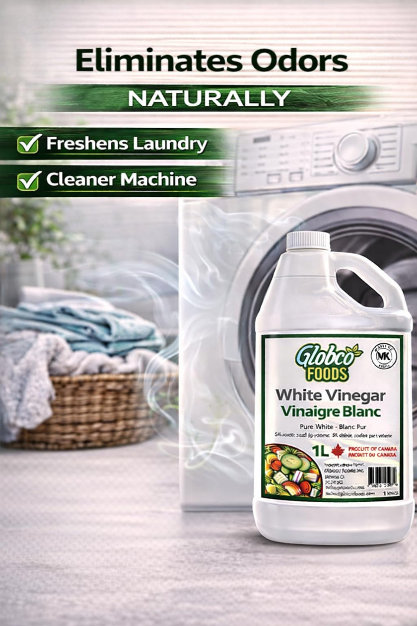 Globco Foods Pure White Vinegar 1L - Allergen-Free & Gluten-Free - No Additives - Ideal for Cooking & Cleaning - Multi-Purpose Cleaner for Kitchen, Bathroom & Laundry - Premium Quality- Made in Canada 🍁 All In One Marketplace Canada