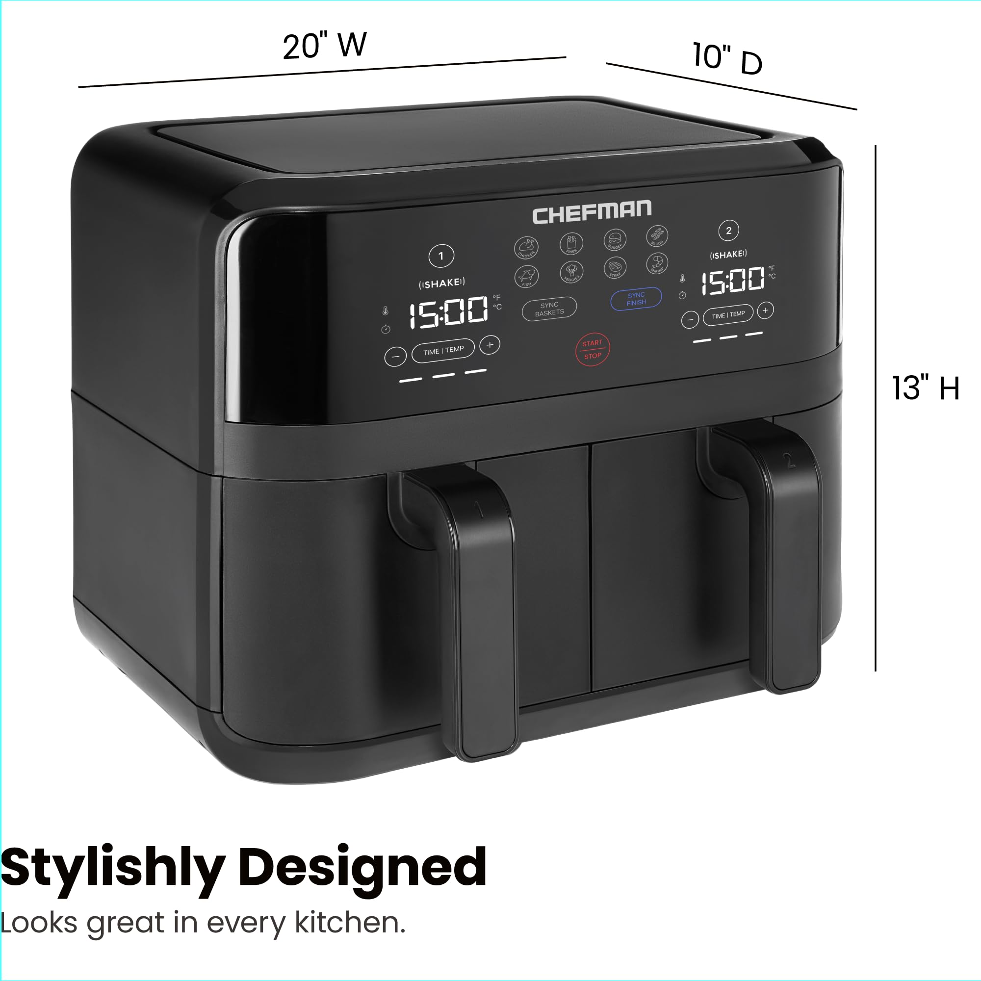 Chefman TurboFry 9-Qt. Dual-Basket Air Fryer with Sync Finish, One-Touch Digital Control, & Shake Reminder for Quick, Healthy, Family-Sized Meals, Black 🍁 All In One Marketplace Canada