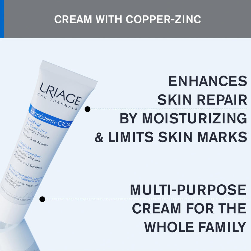 Uriage Bariéderm-CICA Repair Cream With Copper-Zinc & Hyaluronic Acid - Multi-Purpose Cream For Marks, Weakened & Irritated Skin - Face & Body Moisturizer For The Whole Family - 100ml 🍁 All In One Marketplace Canada