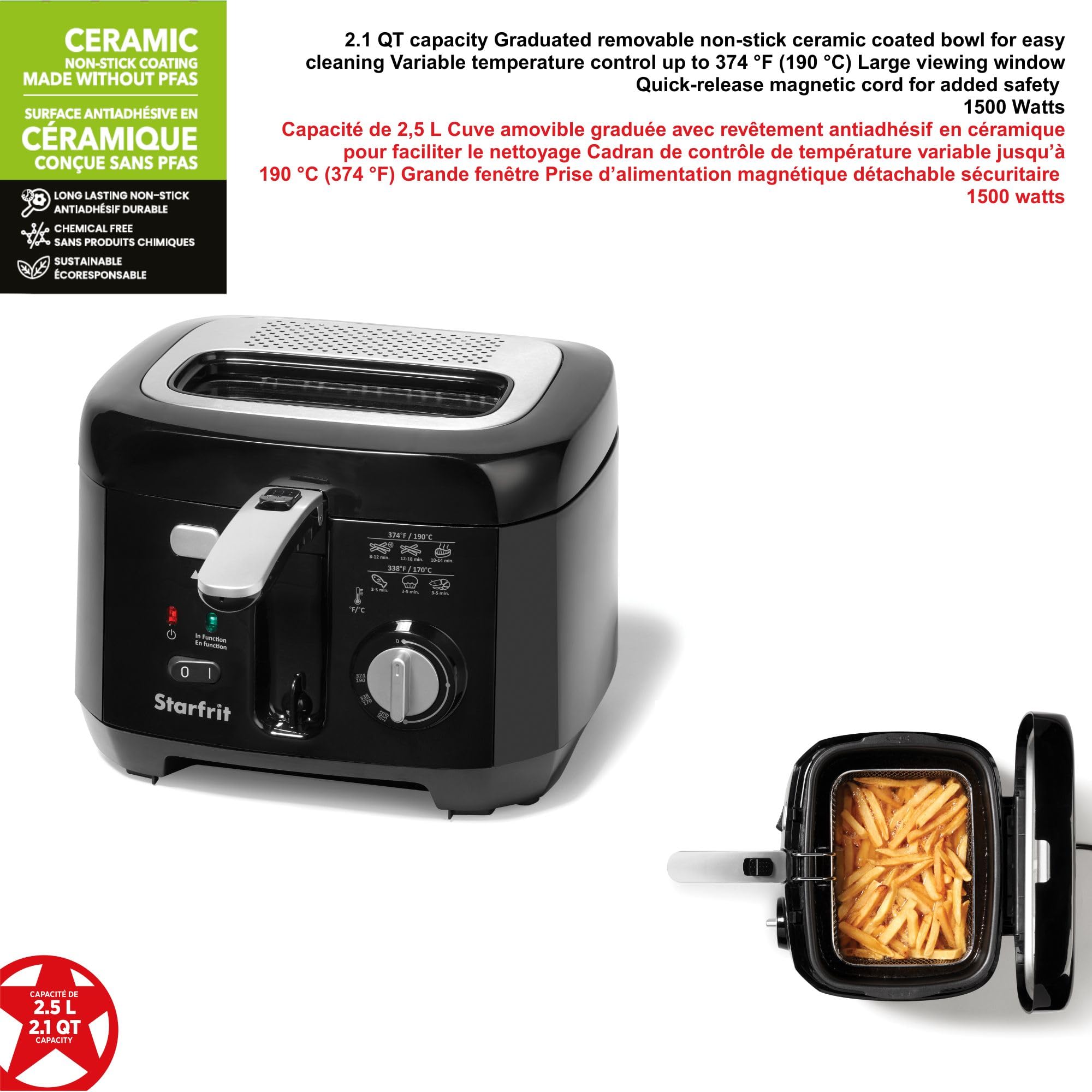 Starfrit Deep Fryer, 2.5L Capacity, Ceramic Bowl, Black 🍁 All In One Marketplace Canada