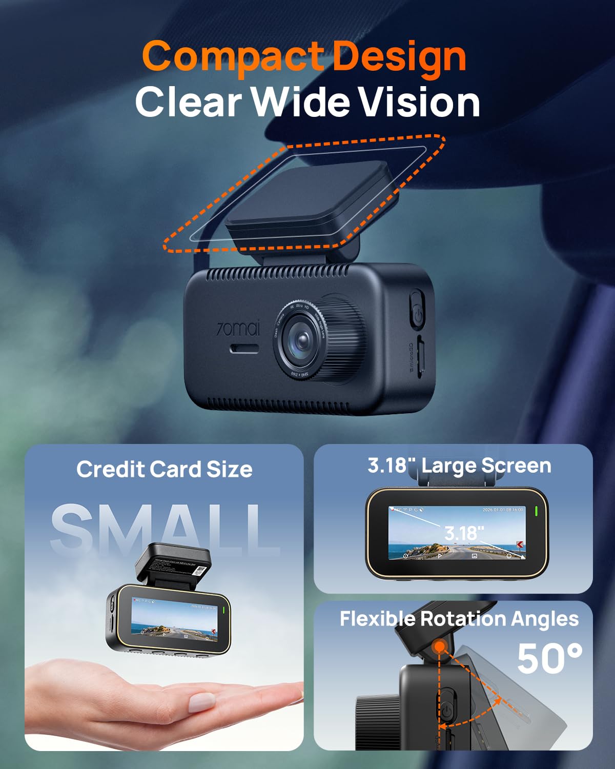 70mai A810 Lite 4K Dash Cam Front and Rear, 5GHz WiFi 6 DashCam, Car Camera with GPS Tracking, HDR Night Vision, 24H Parking Mode, Voice Control, Emergency Lock, Loop Recording, Support 512GB Max 🍁 All In One Marketplace Canada