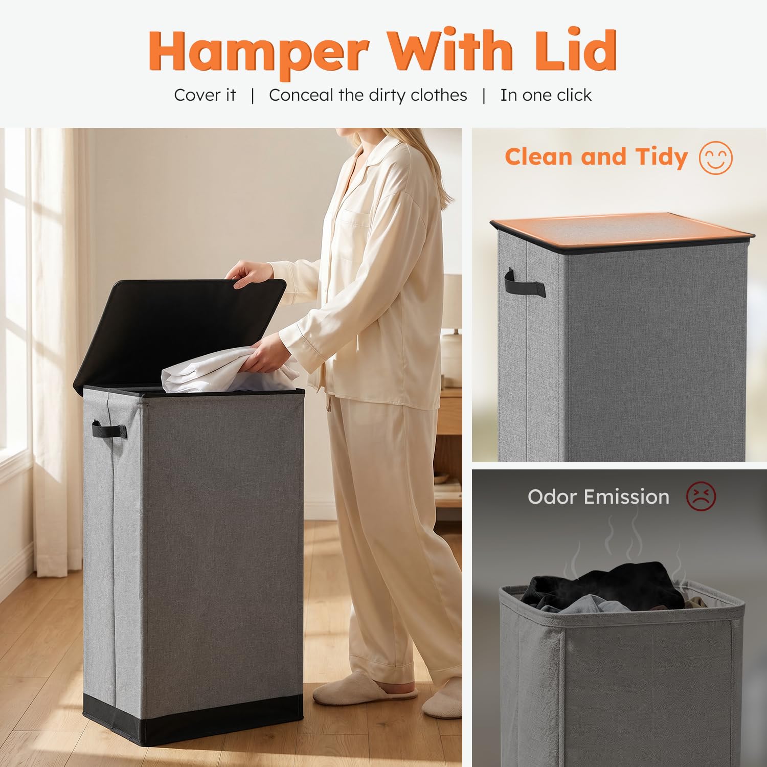 SOLEDI 100L Laundry Basket with Lid Large Laundry Hamper, Clothes Hamper with Laundry Bag Easy to Carry, Collapsible Storage Bins for Bedroom, Bathroom, Dorm, Apartment, College, Wardrobe, Grey 🍁 All In One Marketplace Canada