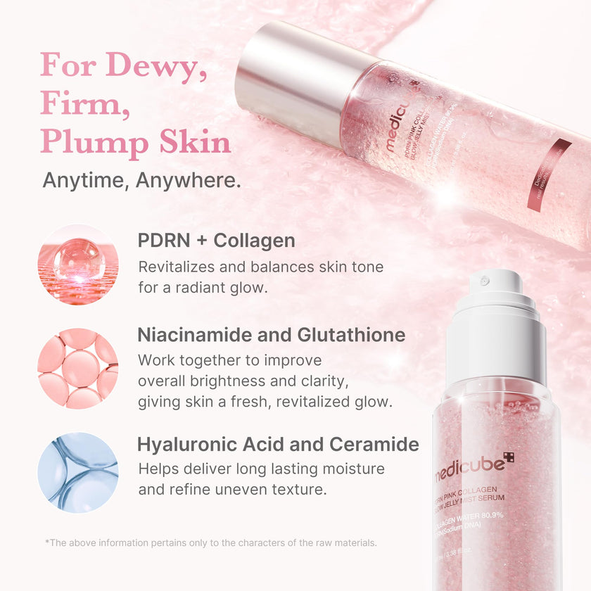 medicube Pink PDRN Collagen Glow Jelly Mist Serum | Dual-Texture Mist Serum with Niacinamide, Glutathione, Ceramide & Hyaluronic Acid | Lightweight for Deep Hydration, Radiance & Plump-Looking Skin 🍁 All In One Marketplace Canada