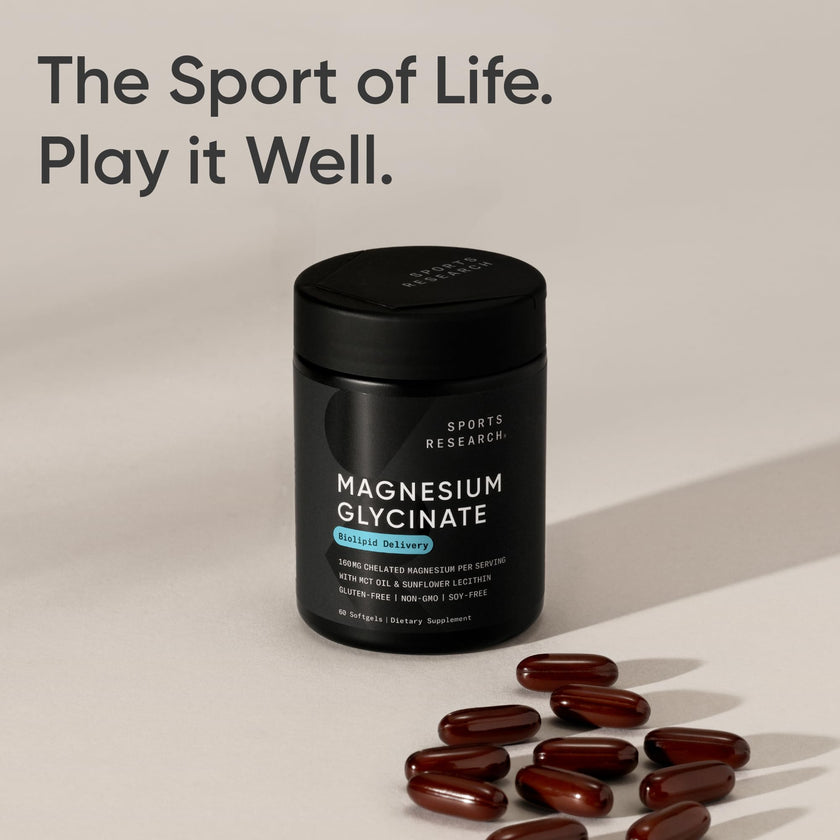 Sports Research® Magnesium Glycinate - Supports Bone Development & Muscle Function | 160mg of Chelated Elemental Magnesium w/Coconut MCT Oil | Non-GMO, Gluten & Soy Free - Liquid Softgels | 60 Count 🍁 All In One Marketplace Canada