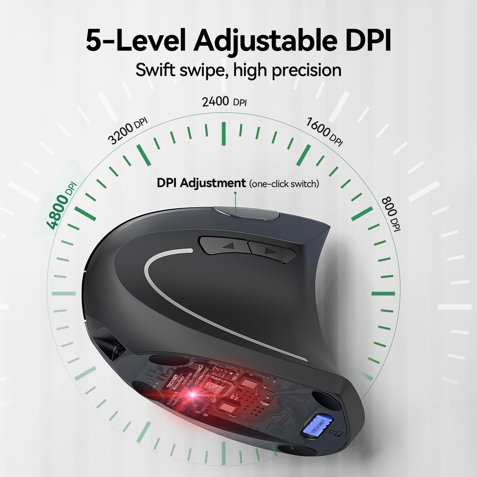 TECKNET Ergonomic Mouse, Rechargeable Vertical Ergo Mouse Wireless, Silent 2.4GHz 6 Buttons Optical Carpal Tunnel Mouse, 5 Adjustment Levels, Up to 4800DPI Wireless Mouse for Laptop, Desktop, PC 🍁 All In One Marketplace Canada