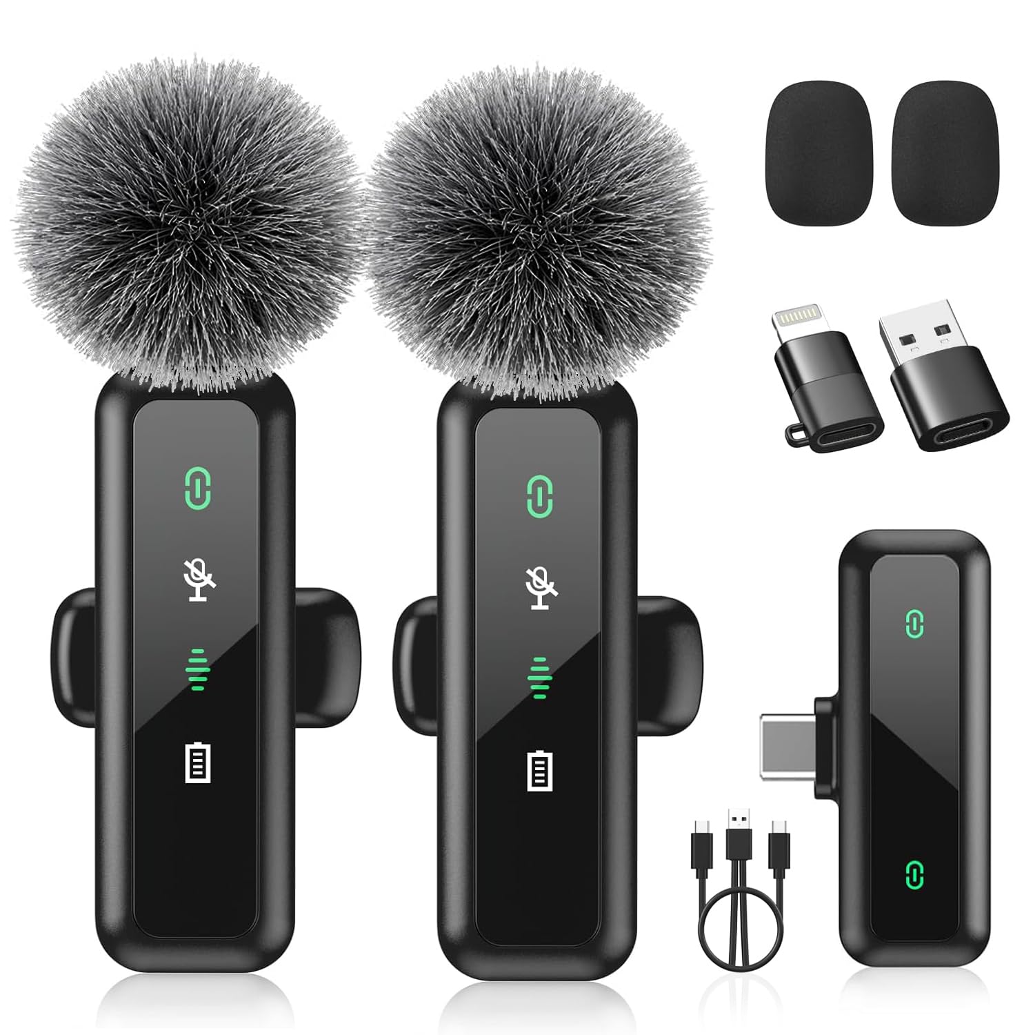 Wireless Lavalier Microphone for iPhone 15/16-2 Pack USB-C Mini Mic for iPhone, Android, iPad with Noise Cancelling & LED Display, Crystal Clear Recording for TikTok, YouTube, Podcast, Vlogging 🍁 All In One Marketplace Canada