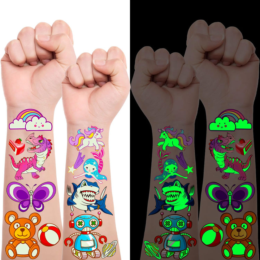Temporary Tattoos Kids 400 Pcs Glow In The Dark Tattoos for Kids,Waterproof Skin Fake Tattoos Stickers for Boy and Girl,Luminous Kids Tattoos for Birthday Game Activities Holiday Party Favors etc 🍁 All In One Marketplace Canada