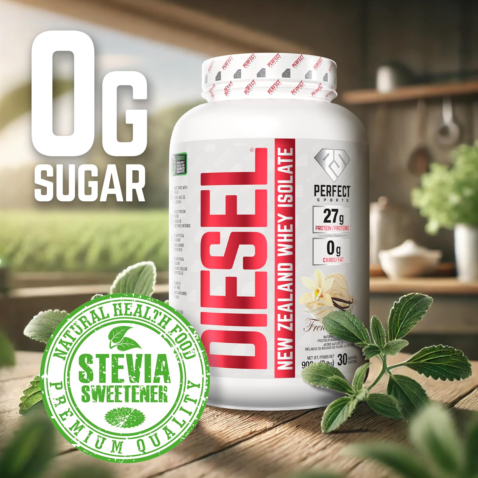 PERFECT SPORTS Diesel New Zealand Whey Isolate Protein Powder | 27g Grass Fed Protein, Zero Carbs & Fat | Keto Friendly, Naturally Flavoured, Gluten Free | 2LB (French Vanilla) 🍁 All In One Marketplace Canada