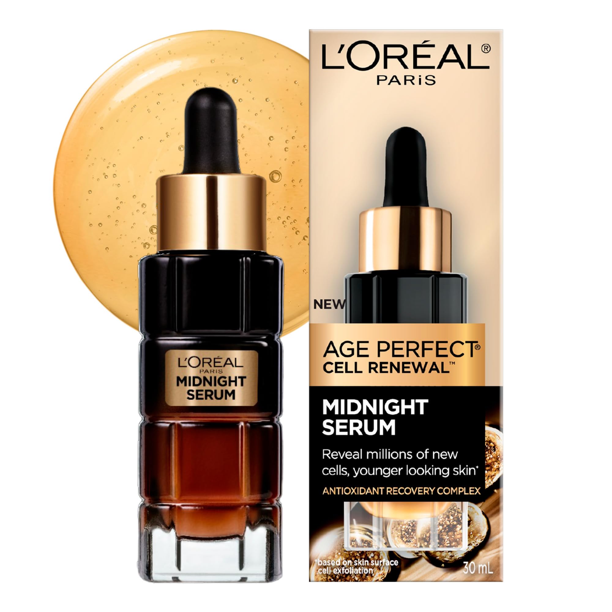 L'Oreal Paris Midnight Serum, Anti Aging Night Serum for Face with Vitamin E, Hyaluronic Acid and Antioxidants, Age Perfect Cell Renewal, Skincare, 30 ml 🍁 All In One Marketplace Canada
