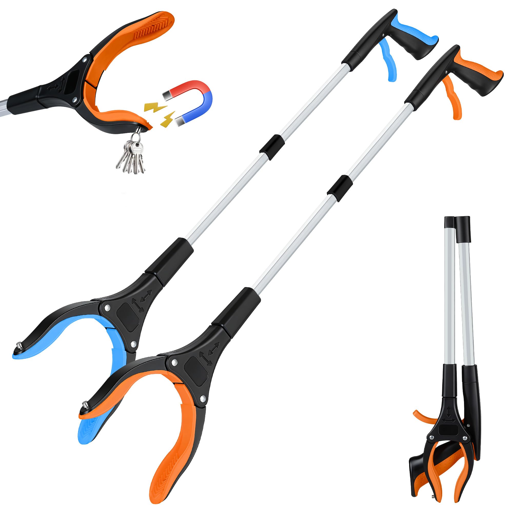 bemece 2-pack Grabber Reacher Tool, 32.68’’ (83cm) Garbage Picker Grabber, Foldable Magnetic Reacher Grabber for Seniors Adults - Blue & Orange 🍁 All In One Marketplace Canada