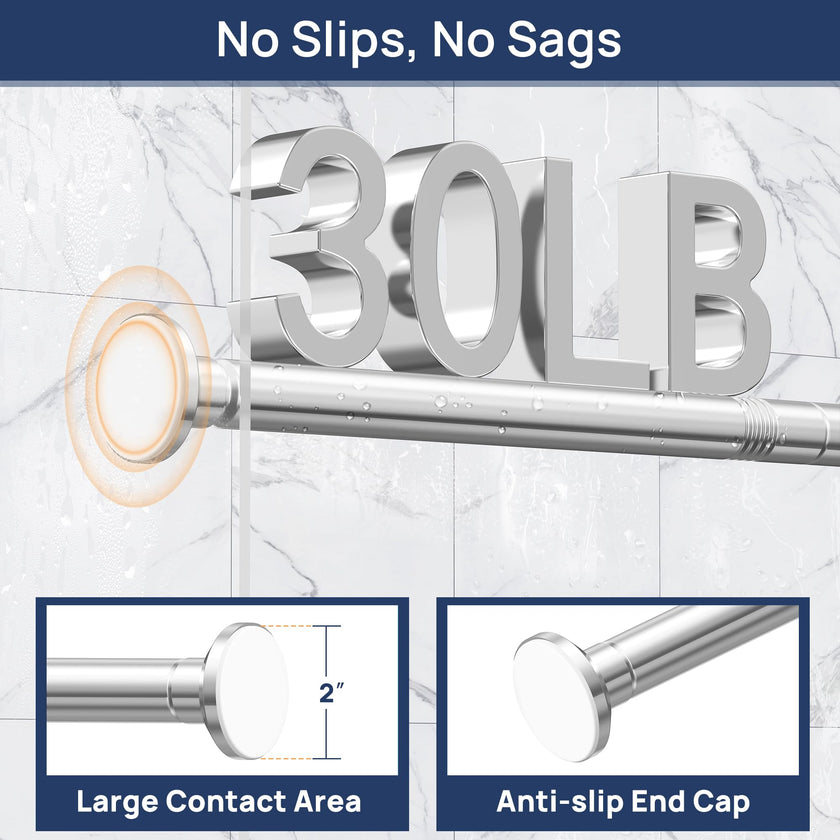 Shower Curtain Rod 30 to 76 Inches, 1 Inch Adjustable Spring Tension Stainless Steel Shower Rod No Drill for Bathroom, Closet, Window, Room Divider, Never Rust, Non Slip, Chrome 🍁 All In One Marketplace Canada