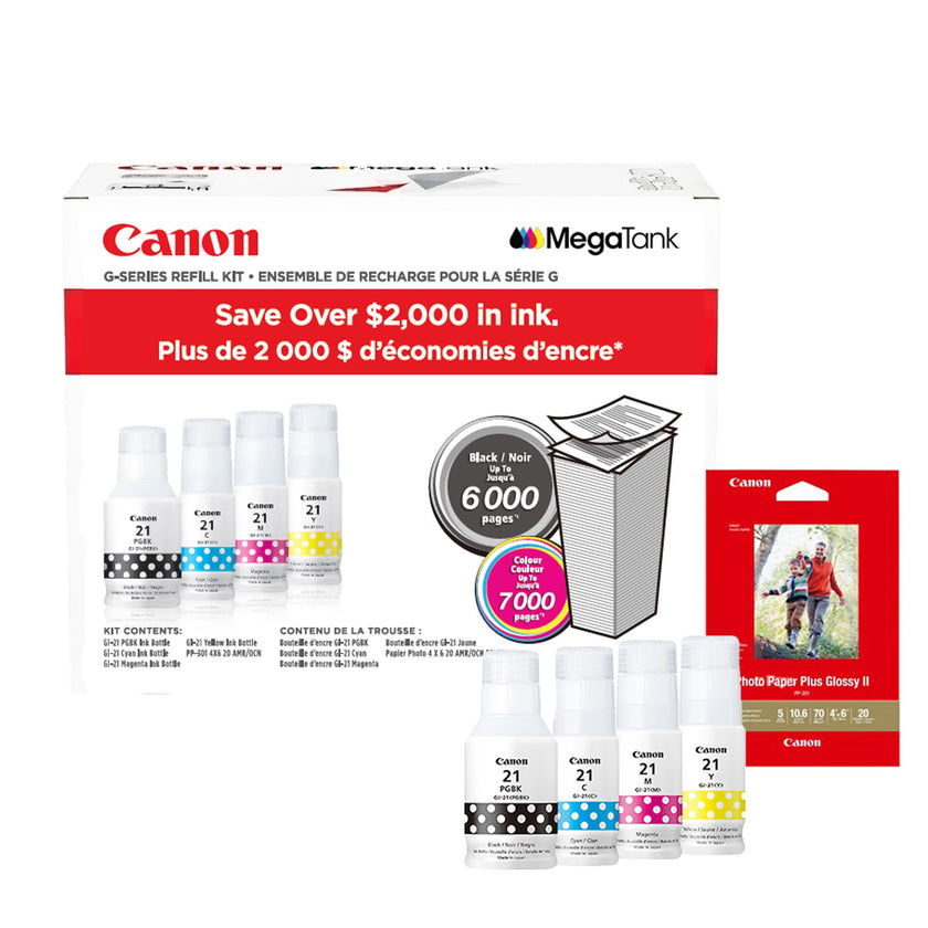 Canon Genuine Ink Cartridges GI-21 Series (Black, Cyan, Magenta & Yellow), Value Pack (4-Count) with PP-301 4