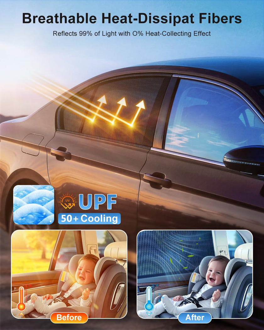 PEMOTech Car Window Shades(2 Pack)-Side Window Sun Shades, UV Protection Breathable Spandex Baby Window Covers for Camping, Universal Fit Most of Cars, Protect Privacy for Family (39.8