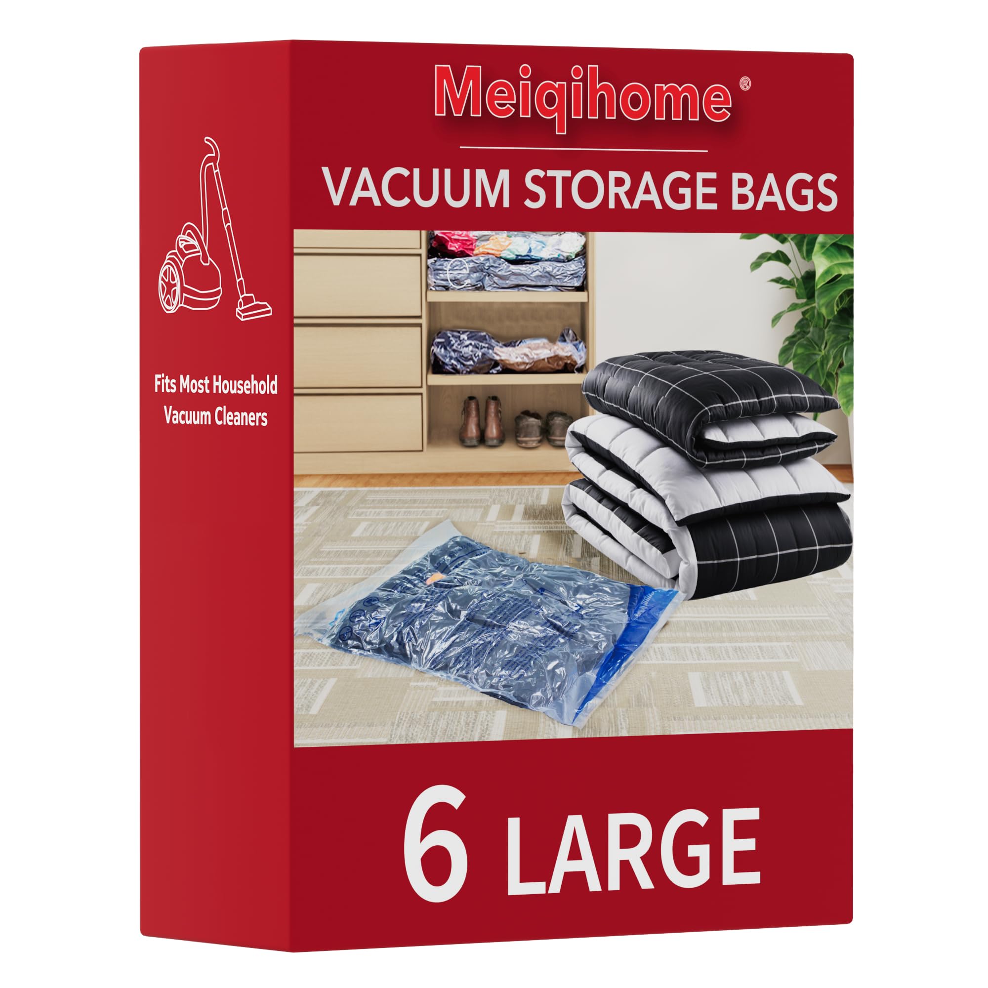 Vacuum Storage Bags 6 Large, Space Saver Sealer Bags, Airtight Compression Bags for Clothes, Pillows, Comforters, Blankets, Bedding 🍁 All In One Marketplace Canada