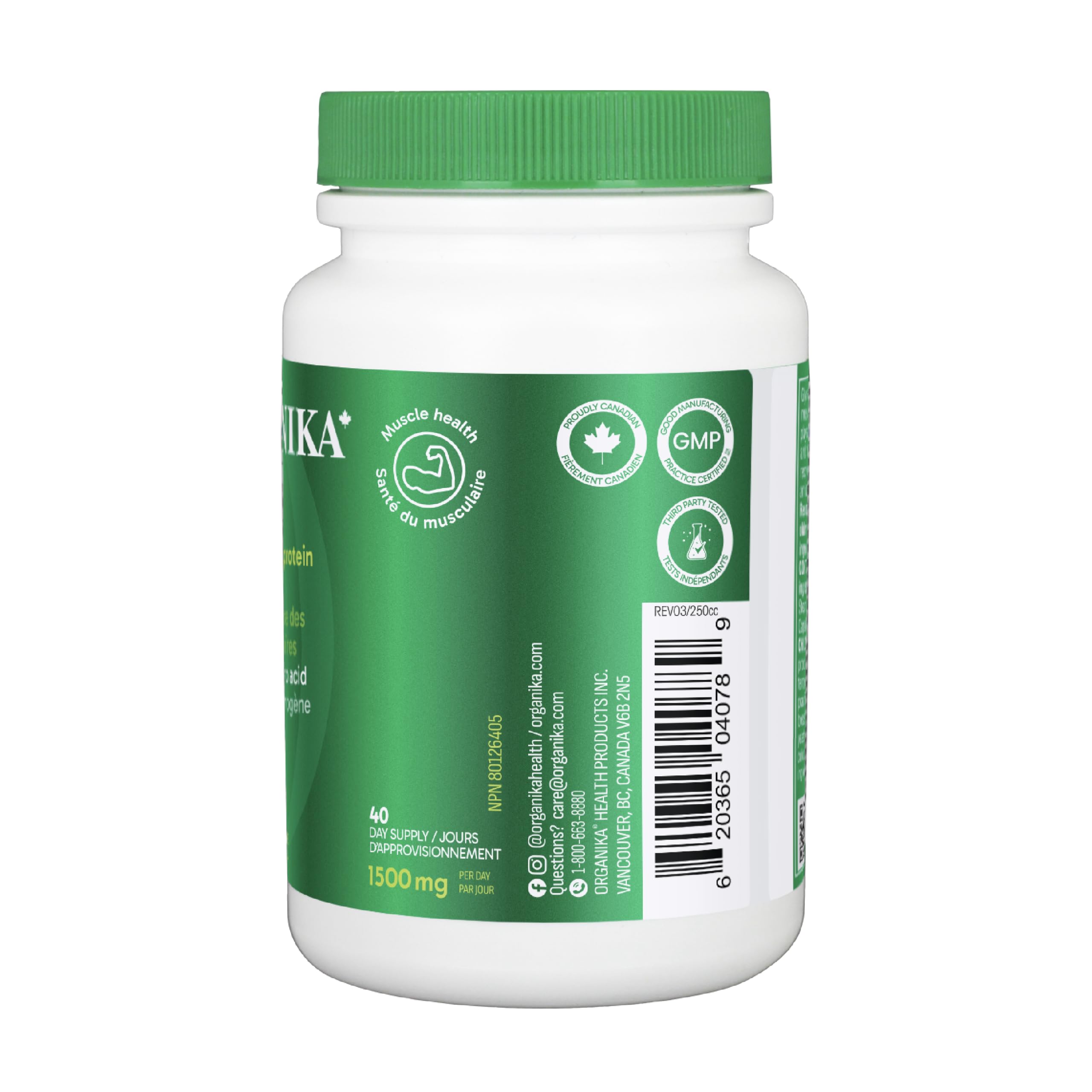 Organika Canadian-Made Glycine - Proteinogenic Amino Acid - Aids Protein Synthesis, Collagen Formation, Joint and Muscle Health, Calming Effect - 120caps 🍁 All In One Marketplace Canada