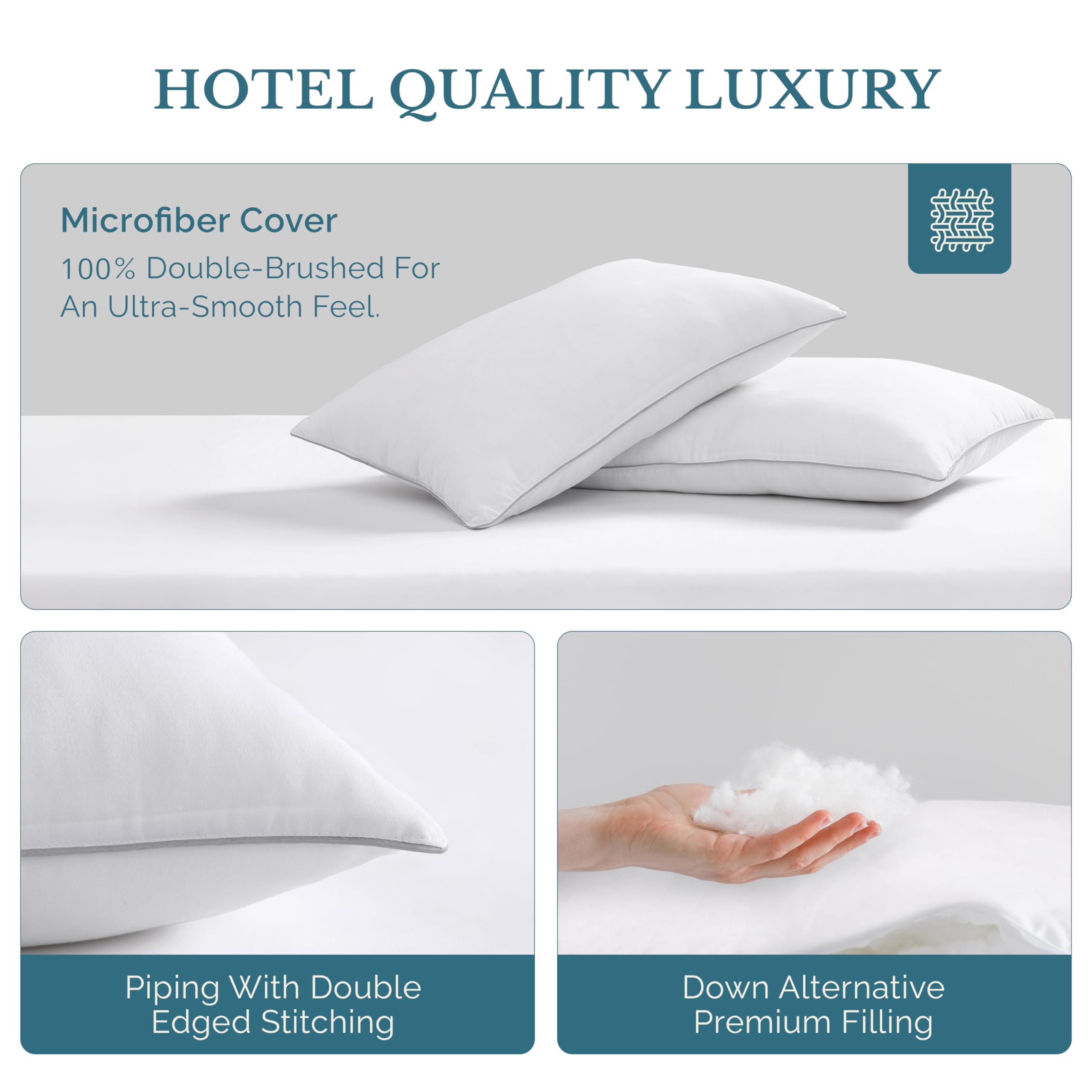 Casa Platino Bed Pillows Standard Size 4 Pack (20x26) - Down Alternative Sleeping Pillows, Hotel Quality, Hypoallergenic & Supportive for Side & Back Sleepers 🍁 All In One Marketplace Canada