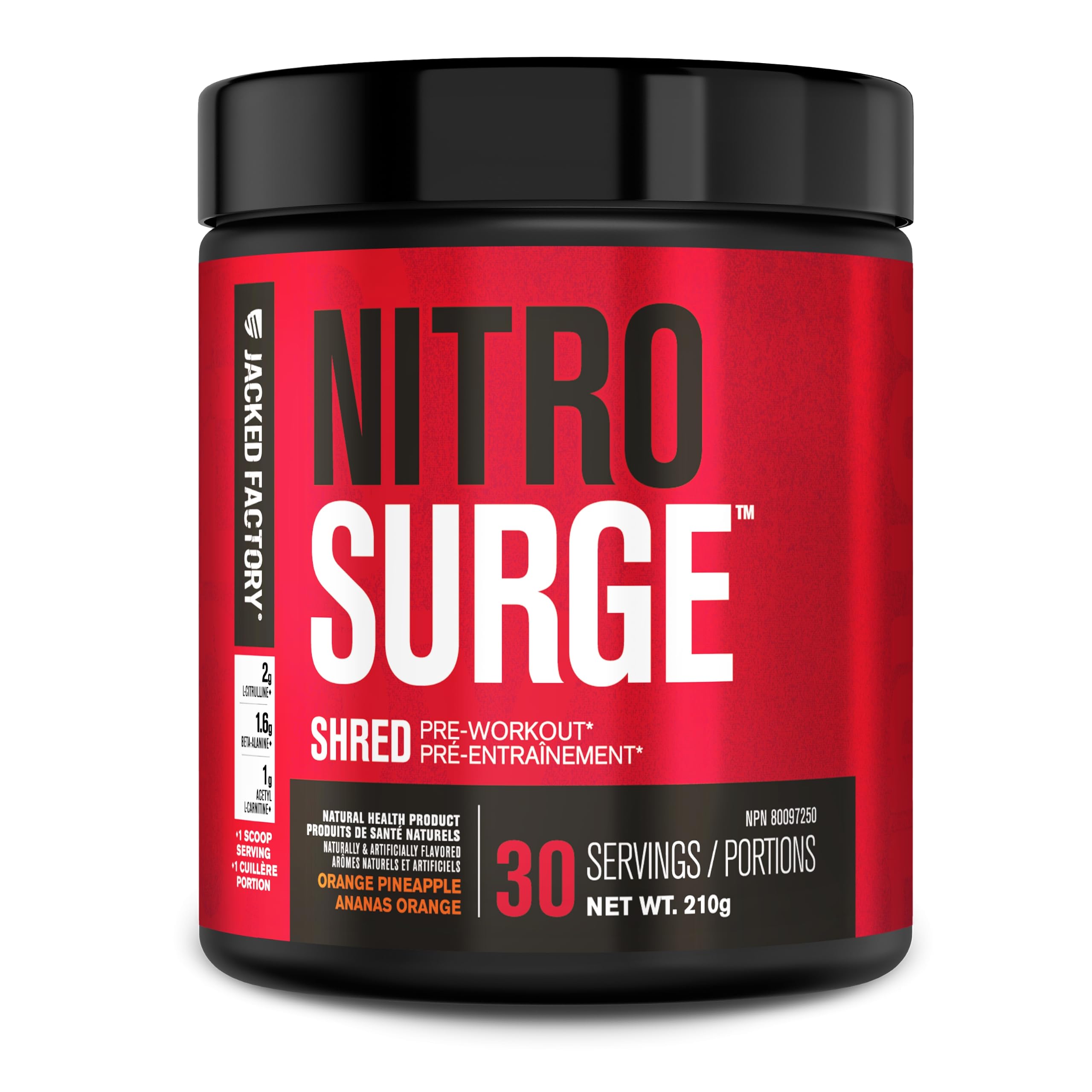NITROSURGE Shred Thermogenic Pre Workout Supplement - Energy Booster, Instant Strength Gains, Sharp Focus, Powerful Pumps - Nitric Oxide Booster & PreWorkout Powder - 30Sv, Orange Pineapple 🍁 All In One Marketplace Canada