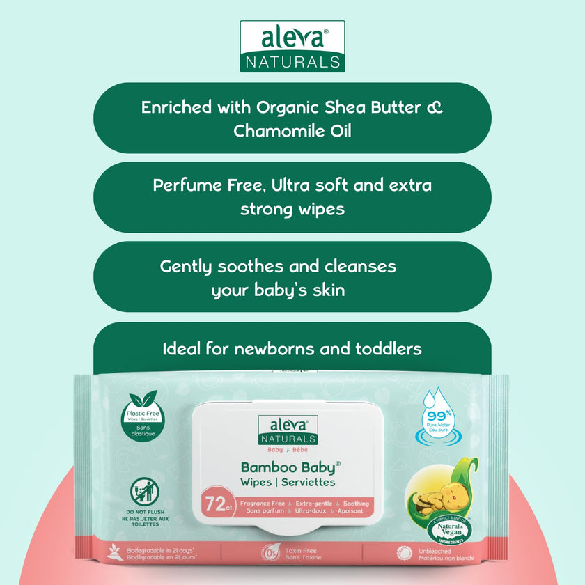 Aleva Naturals Hypoallergenic Bamboo Baby Wipes for babies with Sensitive Skin, Super Soft, Biodegradable, Extra Strong, Natural and Organic Formula, Vegan - New Eco-Friendly, Sustainable Packaging- Mega Pack- 72 Count X 12 = 864 Wipes Total