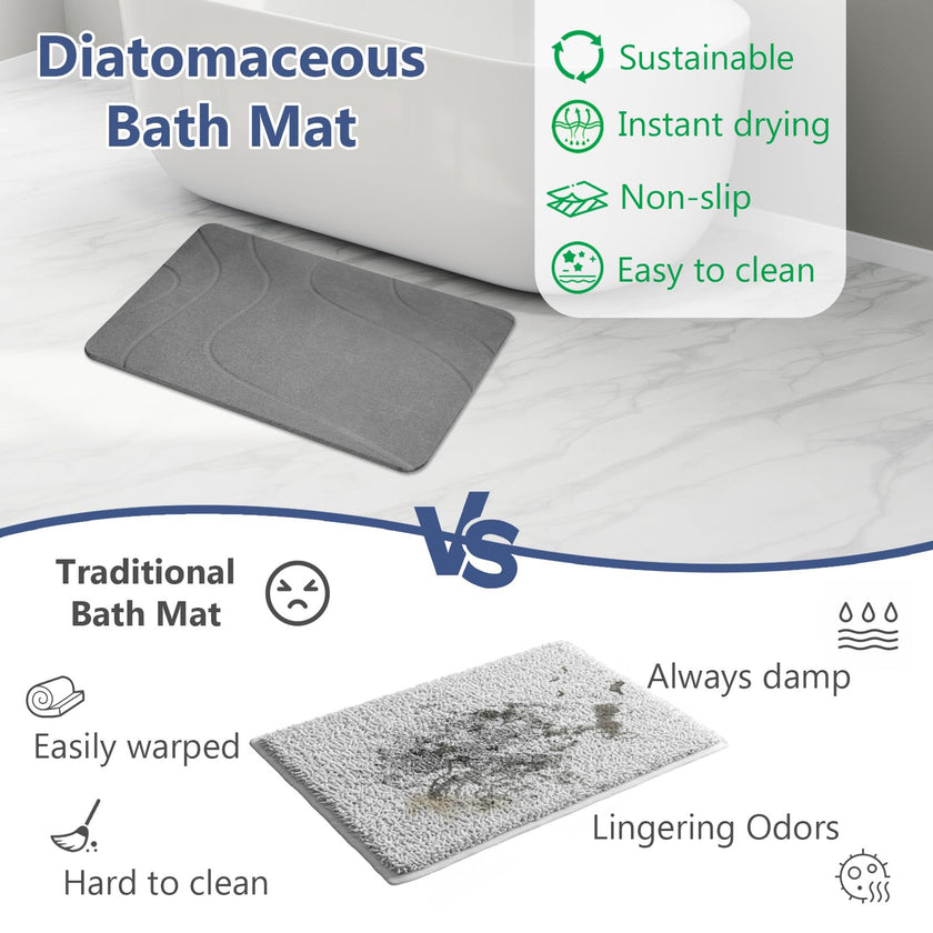 Ceecysaa Stone Bath Mat, Non-Slip Diatomaceous Earth Shower Mat, Quick Drying Bath Mat Stone, Super Absorbent Diatomite Bath Mats for Bathroom Kitchen, Easy to Clean, 60 x 39cm, Dark Gray 🍁 All In One Marketplace Canada