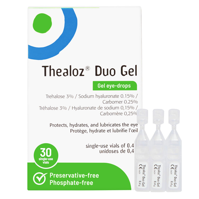 Thealoz Duo Gel - Clinically Proven Hydration for Dry Eyes w/Hyaluronic Acid & Trehalose, Lubricating Gel-Persistent Dryness, Stabilizes Tear Film for 6 Hrs-Contact Lens Wearers-Single-Use 30 Vials 🍁 All In One Marketplace Canada