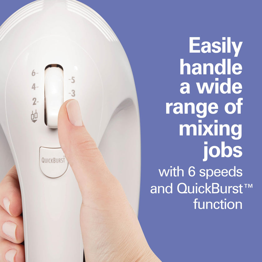 Hamilton Beach 6-Speed Electric Hand Mixer for Baking, 275W, Easy Clean Beaters, Dough Hooks, Whisk, Snap-On Storage Case, White (62636J) 🍁 All In One Marketplace Canada