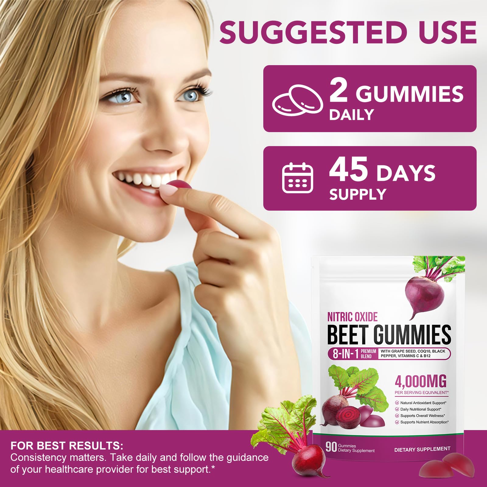 Beetroot Gummies, 90 Count - Non-GMO Beet Root Supplement for Healthy Circulation & Energy - Natural Vegan Fruit Flavor 🍁 All In One Marketplace Canada