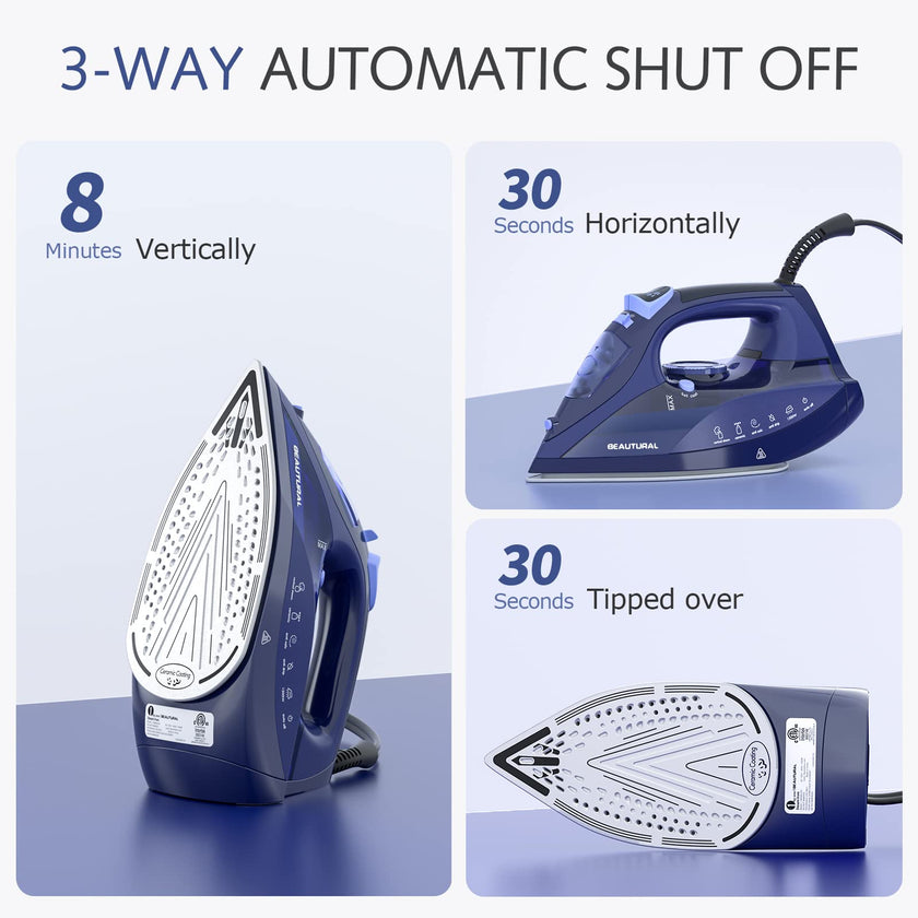 BEAUTURAL Steam Iron for Clothes with Precision Thermostat Dial, Ceramic Coated Soleplate, 3-Way Auto-Off, Self-Cleaning, Anti-Calcium, Anti-Drip 🍁 All In One Marketplace Canada