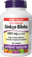 Webber Naturals Ginkgo Biloba 6000 mg, 180 Softgels, Helps Enhance Cognitive Function and Memory 🍁 All In One Marketplace Canada