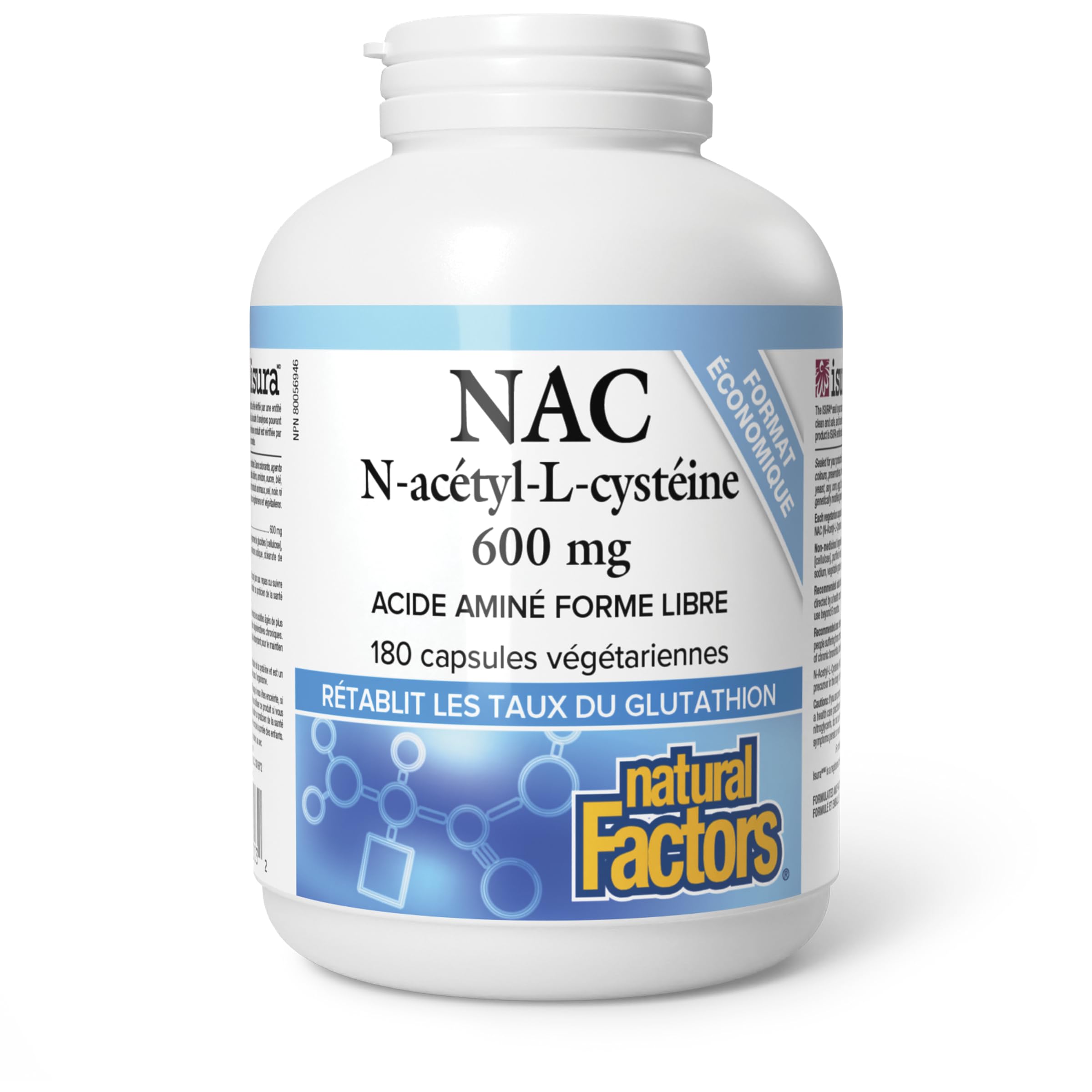 Natural Factors NAC Supplement (N-Acetyl-L-Cysteine), 600 mg, 180 Vegetarian Capsules, VALUE SIZE, Free Form Amino Acid, Helps Restore Glutathione Levels, Antioxidant Support, Proudly Canadian 🍁 All In One Marketplace Canada