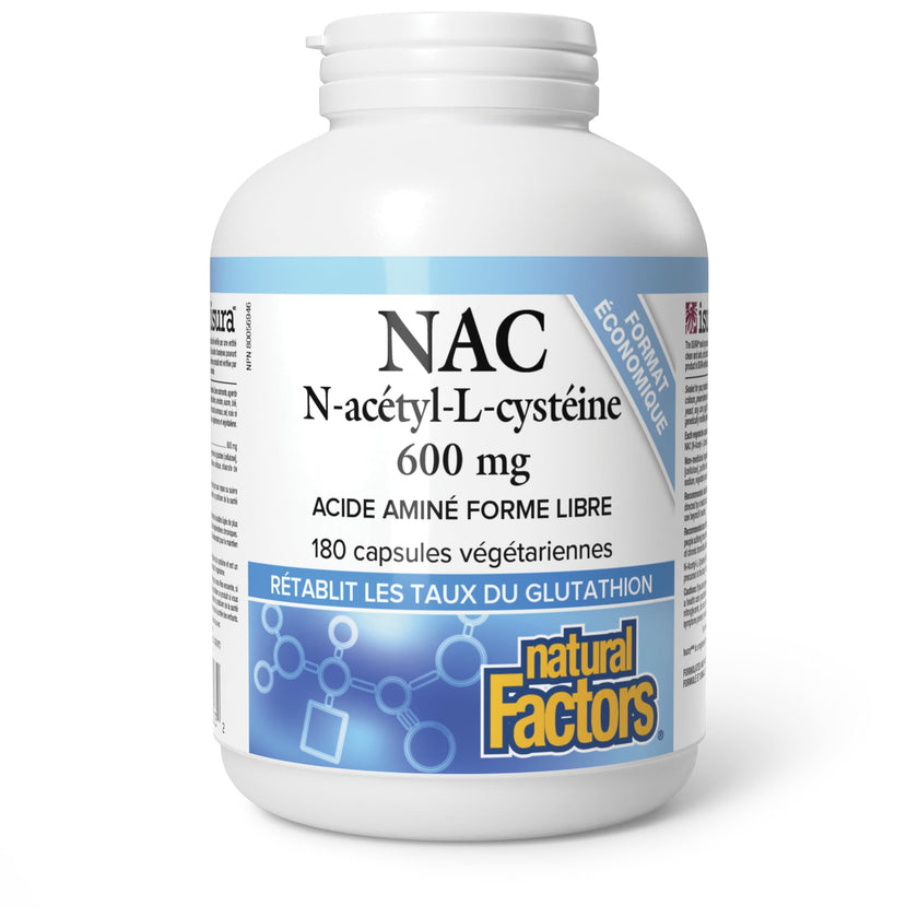 Natural Factors NAC Supplement (N-Acetyl-L-Cysteine), 600 mg, 180 Vegetarian Capsules, VALUE SIZE, Free Form Amino Acid, Helps Restore Glutathione Levels, Antioxidant Support, Proudly Canadian 🍁 All In One Marketplace Canada