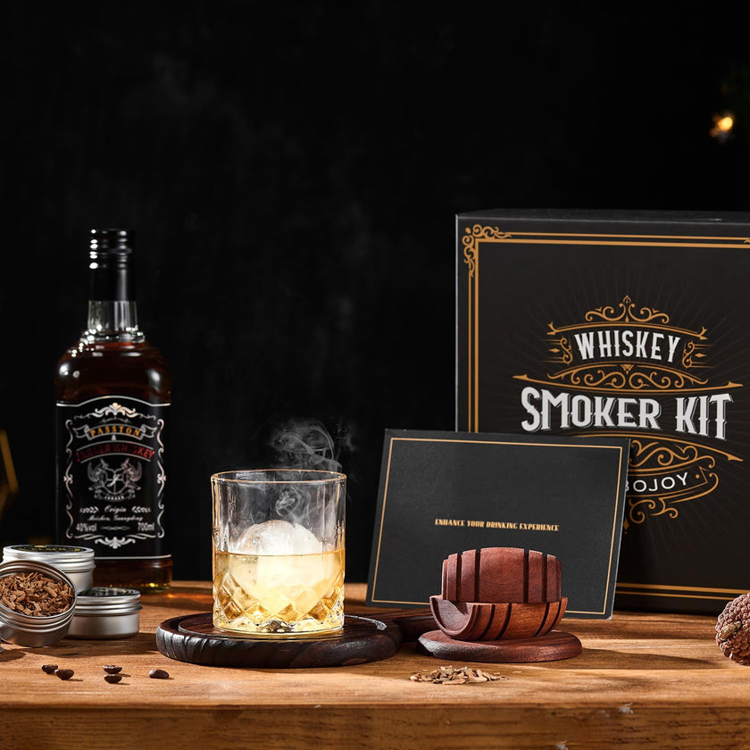 Whiskey Smoker Kit with Torch - 6 Flavors Wood Chips, 2 Glasses, 2 Ice Ball Molds - Cocktail Smoker Infuser Kit, Old Fashioned Drink Smoker Kit, Birthday Bourbon Whiskey Gifts for Men,Dad(NO Butane) 🍁 All In One Marketplace Canada