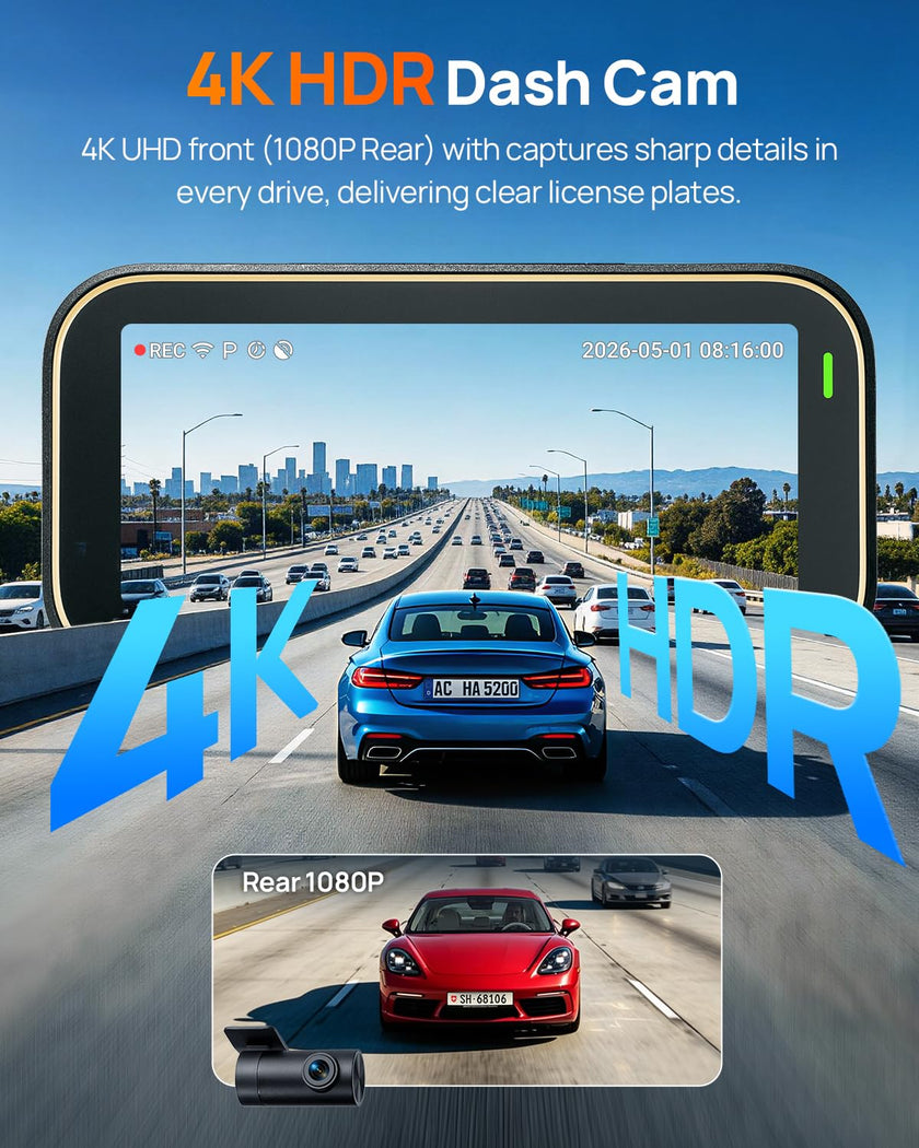 70mai A810 Lite 4K Dash Cam Front and Rear, 5GHz WiFi 6 DashCam, Car Camera with GPS Tracking, HDR Night Vision, 24H Parking Mode, Voice Control, Emergency Lock, Loop Recording, Support 512GB Max 🍁 All In One Marketplace Canada