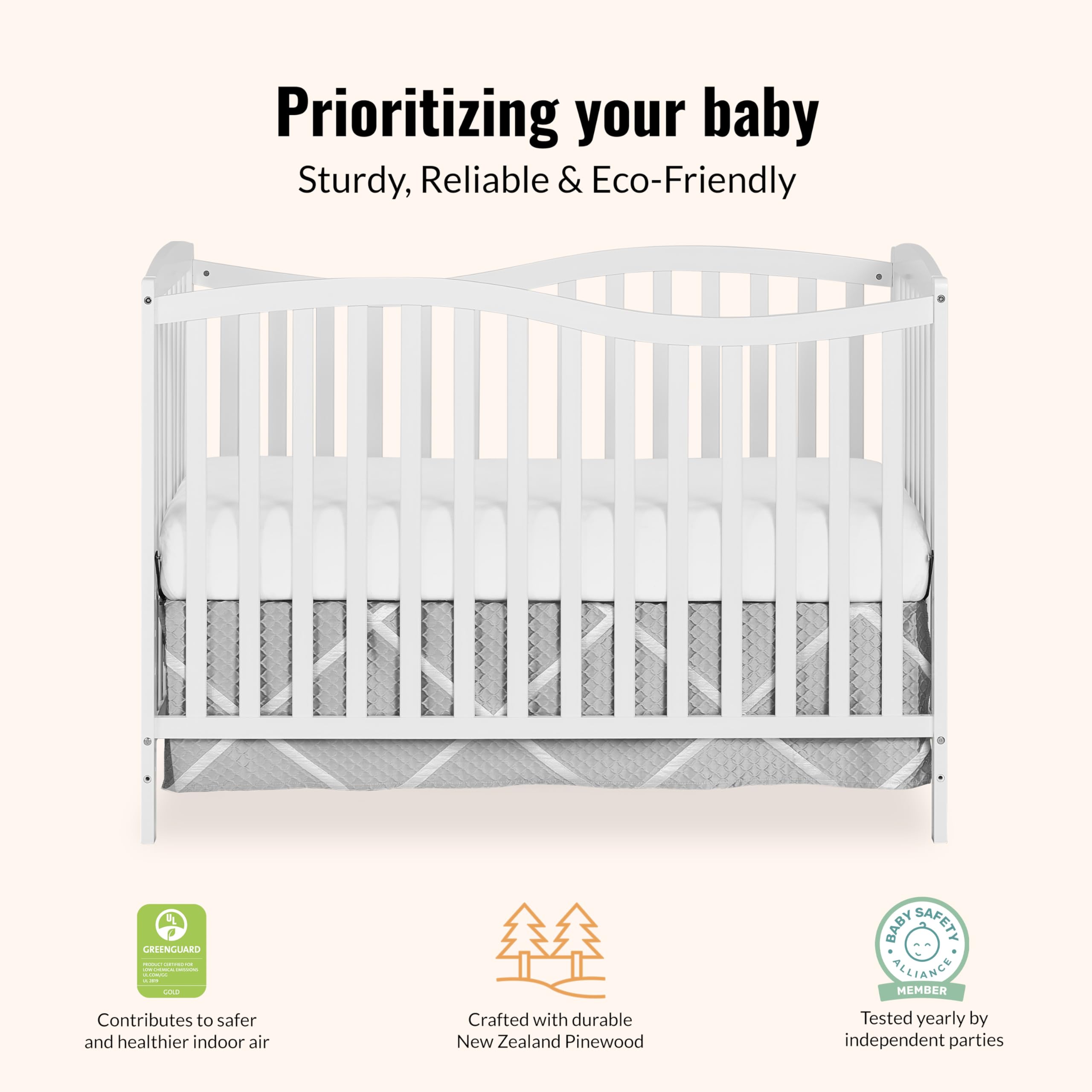 Dream On Me Chelsea 5-In-1 Convertible Crib In White, 4 Mattress Height Positions, Non Toxic Finish, JPMA Certified, Made Of Sustainable And Sturdy Pinewood 🍁 All In One Marketplace Canada