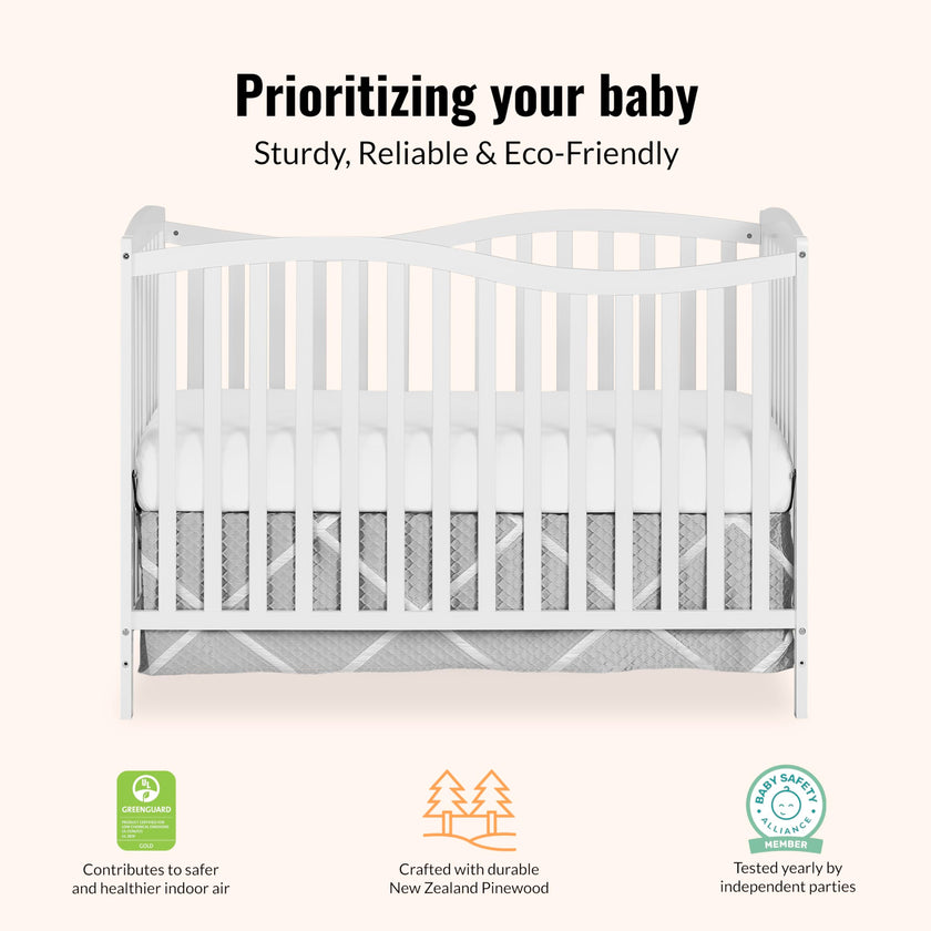 Dream On Me Chelsea 5-In-1 Convertible Crib In White, 4 Mattress Height Positions, Non Toxic Finish, JPMA Certified, Made Of Sustainable And Sturdy Pinewood 🍁 All In One Marketplace Canada