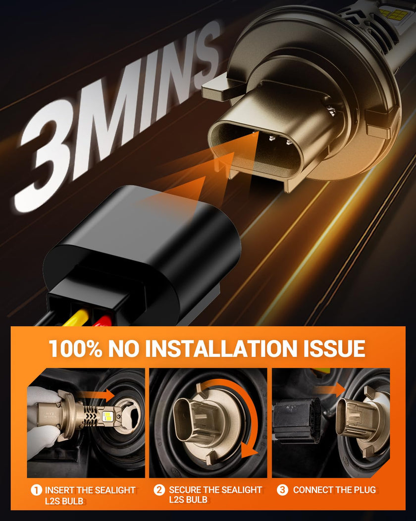 SEALIGHT 2026 Brightest H13 9008 LED Headlight Bulbs, 90,000LM 1200% Brighter, 6500K Cool White, 1:1 Halogen Size Wireless, 3 Min Plug and Play Halogen Replacement Conversion Kit, Pack of 2 🍁 All In One Marketplace Canada