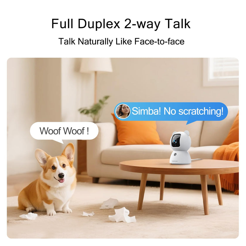 CINMOORE 2.5K Camera Surveillance Interieur, Indoor Security Cam, Free AI Pet/Person/Cry Detection, 4MP Pet Camera with Phone App Pan Tilt 2.4GHz WiFi, Night Vision, Full Duplex Audio 🍁 All In One Marketplace Canada
