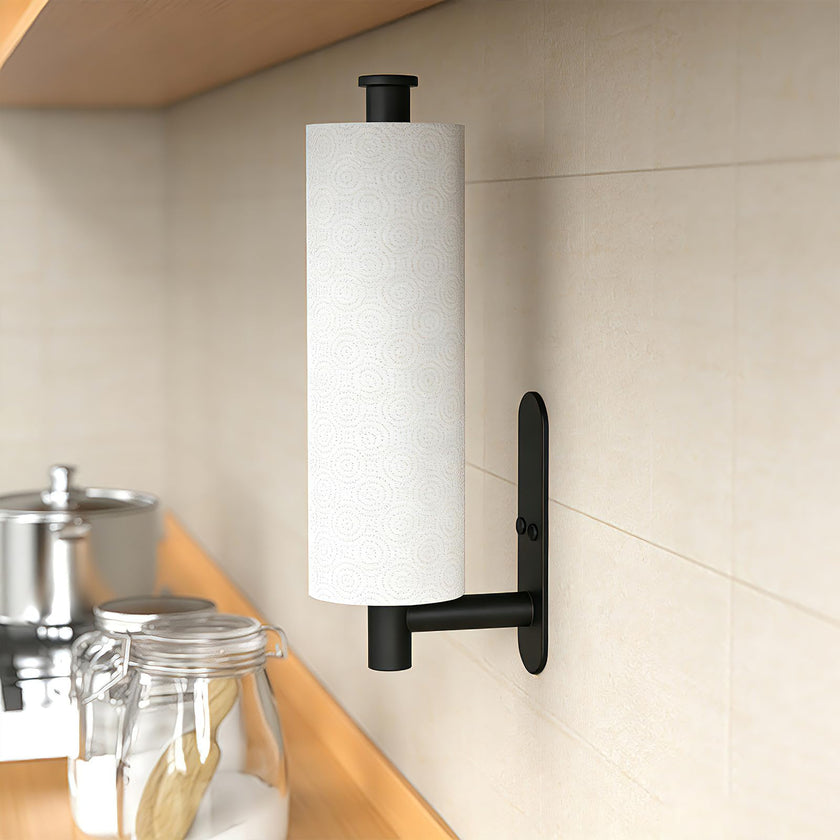 HUFEEOH Black Adhesive Paper Towel Holder Under Cabinet Wall Mount for Kitchen Paper Towel, Stainless Steel Paper Towel Roll Rack for Bathroom Towel 🍁 All In One Marketplace Canada