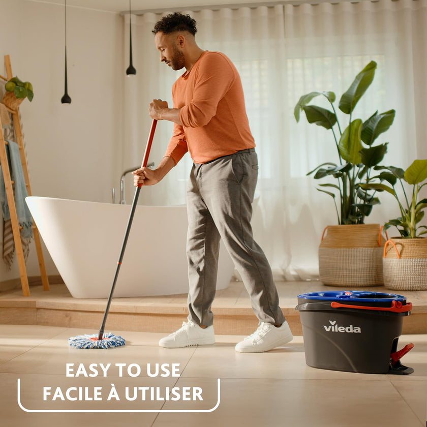 Vileda EasyWring RinseClean Spin Mop & Bucket System with 1 Extra Refill | 2-Tanks Separate Clean and Dirty Water | Machine Washable and Reusable Microfiber Mop Head | Hands-Free Wringing Mop Bucket 🍁 All In One Marketplace Canada