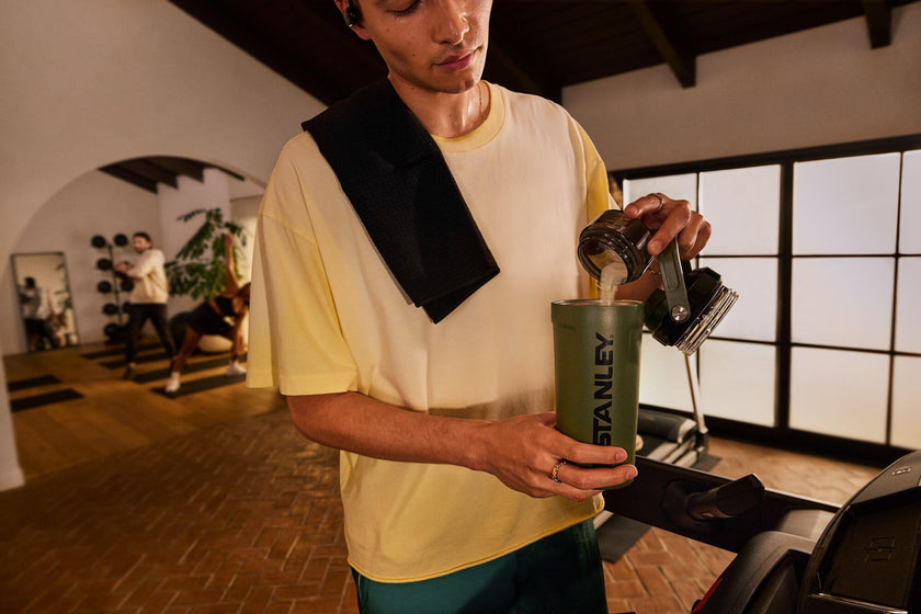 STANLEY Vitalize Shaker Bottle 20 oz | Leakproof Insulated Stainless Steel Shaker Cup | Base Storage and Twist On Fast Flow Lid | Protein Shakes and Pre Workout Powder | BPA-Free | Dried Pine 🍁 All In One Marketplace Canada