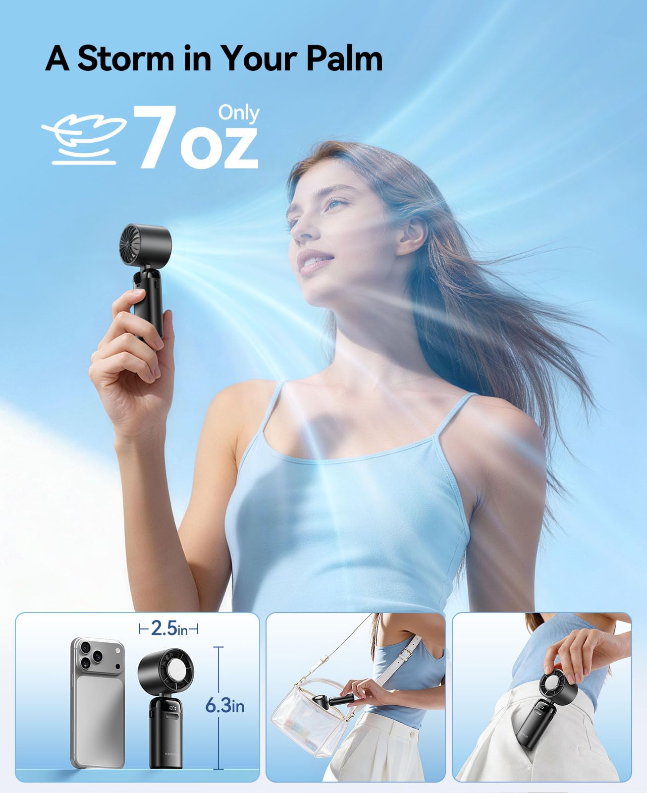 KIMMOO Portable Handheld Turbo Fan with Ice Cooler, Powerful 21000 RPM, Speed (1-199), Up to 14Hrs Cooling, Rechargeable Personal Fan (Black) 🍁 All In One Marketplace Canada
