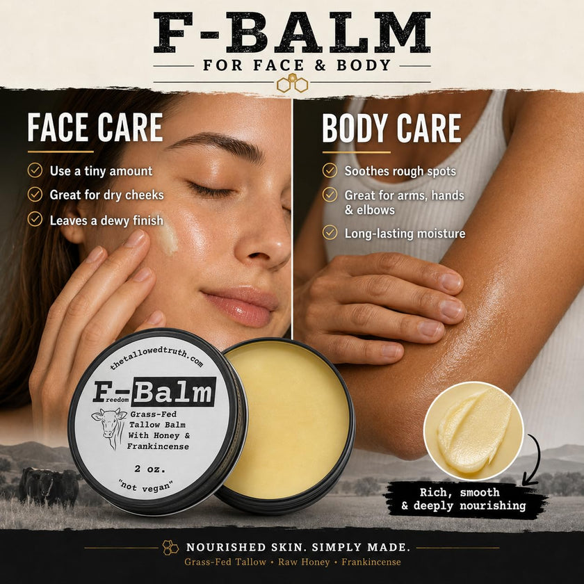 The Tallowed Truth F-Balm - All-In-One Premium Tallow Balm for Face & Body – Grass-Fed, Grass-Finished with Soft Sweet Scent of Honey & Frankincense – 5 Ingredients Only – Made in Canada - 2 oz 🍁 All In One Marketplace Canada