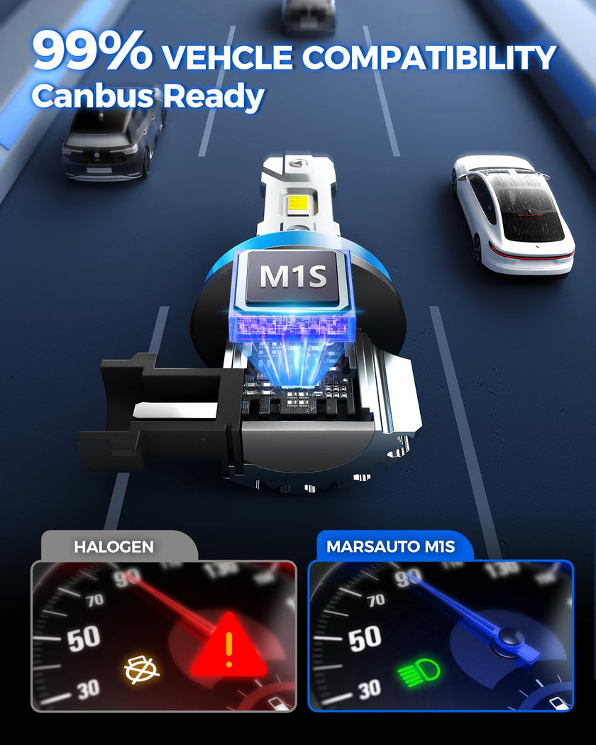 Marsauto H11 H9 H8 LED Headlight Bulbs, 900% Super Bright, Real 1:1 Design LED Bulbs, 6000K Cool White Halogen Replacement, 3 Mins Plug and Play, IP68, Pack of 2 🍁 All In One Marketplace Canada