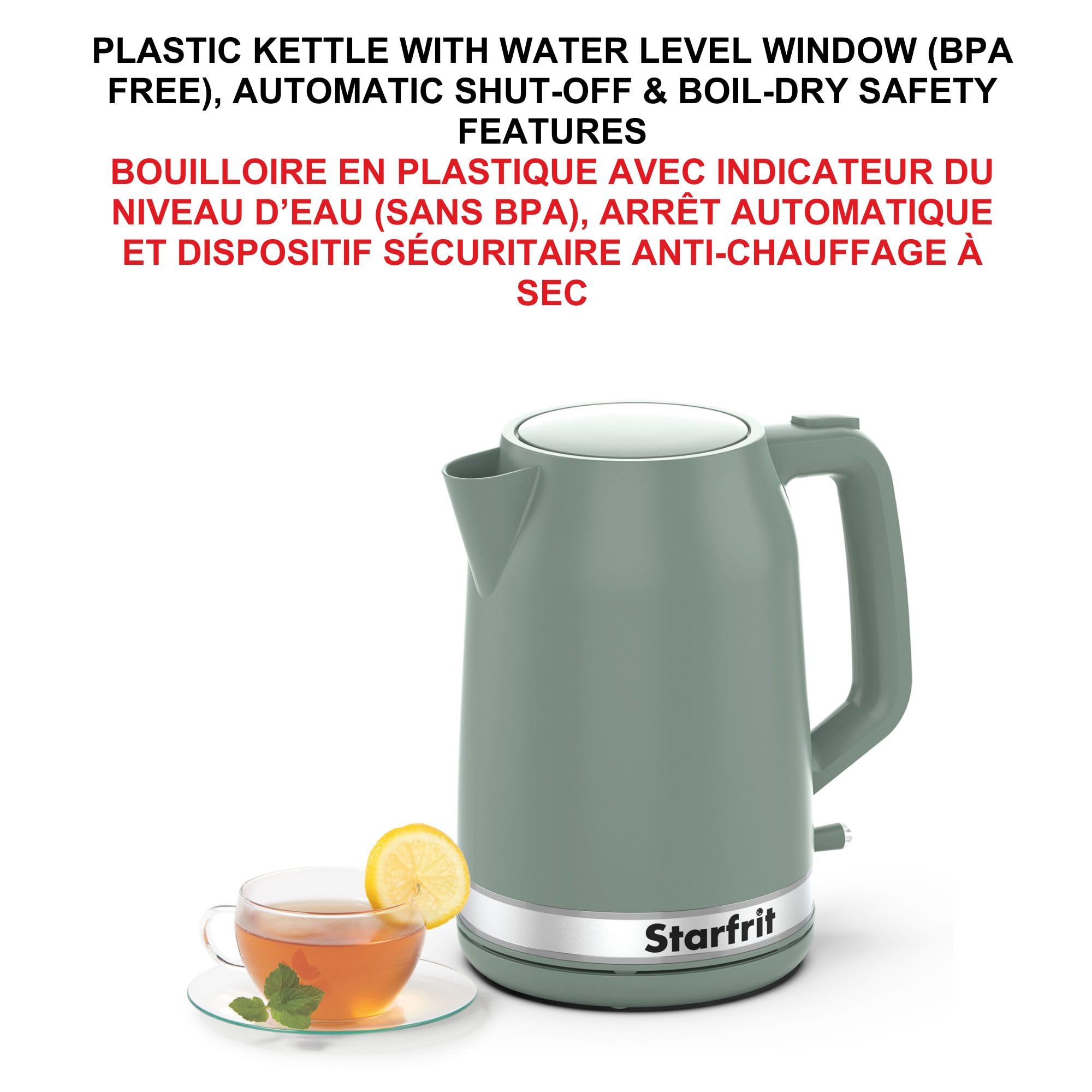 Starfrit Electric Kettle - 1.7L Capacity - Water Level Indicator - Automatic Shut-Off - 1500W – Sage 🍁 All In One Marketplace Canada