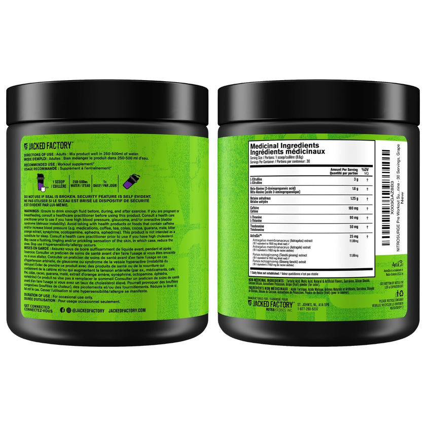 NITROSURGE Pre Workout Supplement - Endless Energy, Instant Strength Gains, Clear Focus, Intense Pumps - Nitric Oxide Booster & Preworkout Powder with Beta Alanine - 30 Servings, Grape 🍁 All In One Marketplace Canada