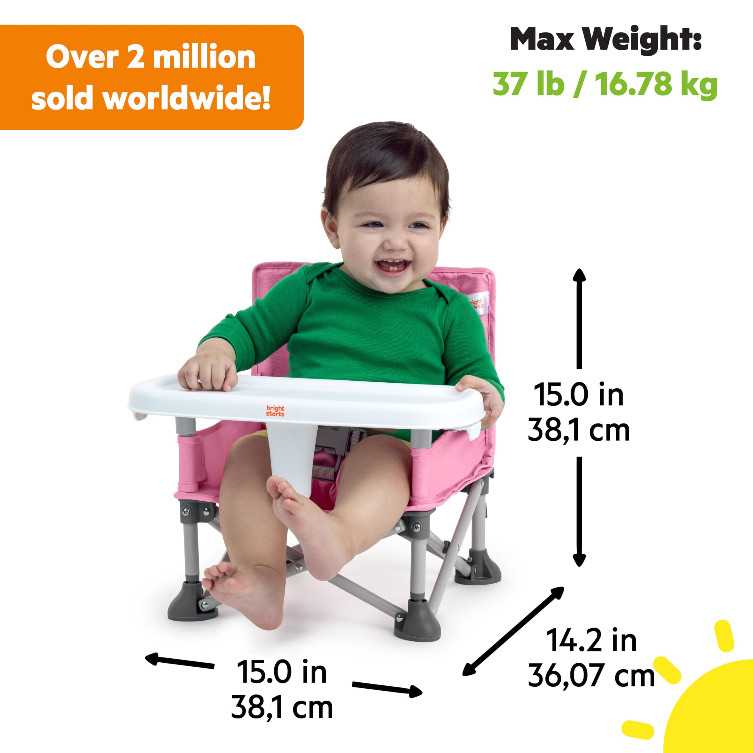 Bright Starts Pop 'N Sit Portable Booster, Indoor/Outdoor Use, Floor Seat with Feeding Tray, Pink, 6 Mos - 3 Yrs 🍁 All In One Marketplace Canada
