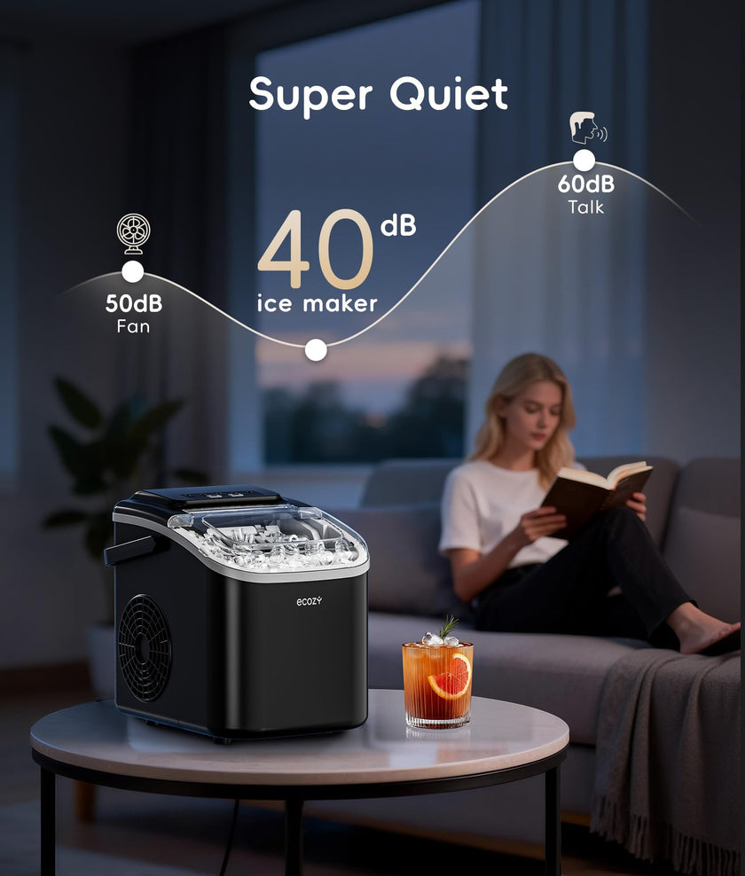 ecozy Portable Ice Makers Countertop, 8 Cubes in 6 Mins, 26lbs/Day, Bullet Ice Maker Machine with 2 Ice Sizes, Self-Cleaning Ice Maker with Carry Handle for Home/Kitchen/Party/Travel - 2026 Version 🍁 All In One Marketplace Canada