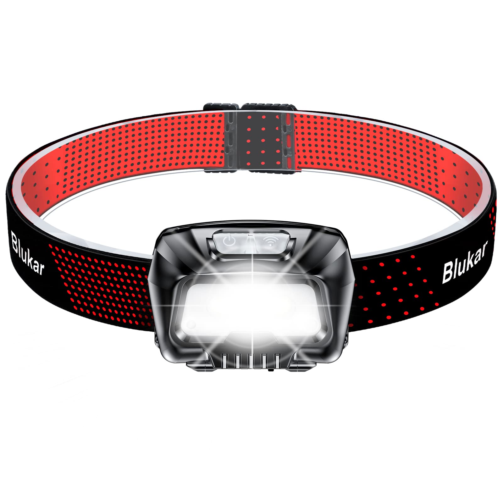 Blukar Headlamp Rechargeable, 2000L Super Bright LED Head Lamp Headlight with Red Warning Lights and 6 Modes, Motion Sensor Control, IPX5 Waterproof, Lightweight Flashlight for Running, Hiking etc. 🍁 All In One Marketplace Canada