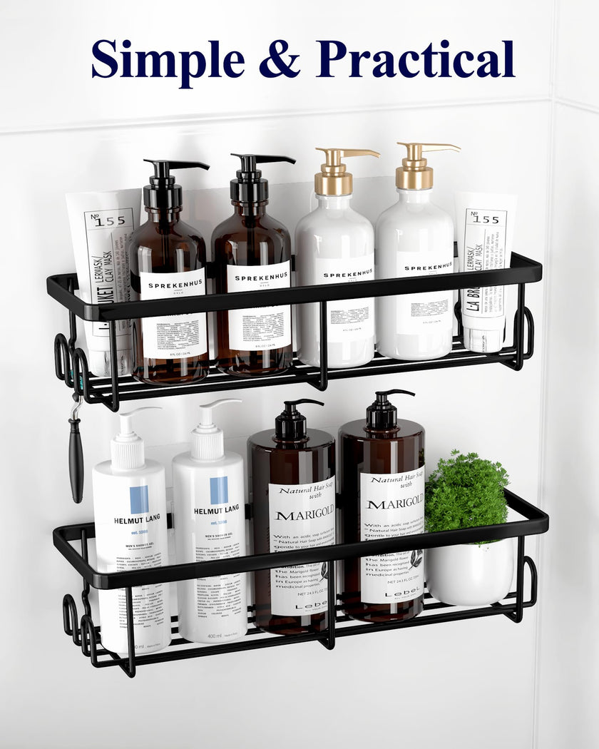 Kitsure Shower Caddy - 2 Pack Rustproof Stainless Steel Shower Organizer, No-Drill & Quick-Dry Shelves with Large Capacity, Durable Rack with 4 Hooks, Large, Black 🍁 All In One Marketplace Canada